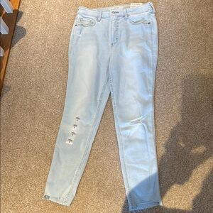Extra High Rise Ankle Length Light Blue Slightly Ripped Women's Jeans